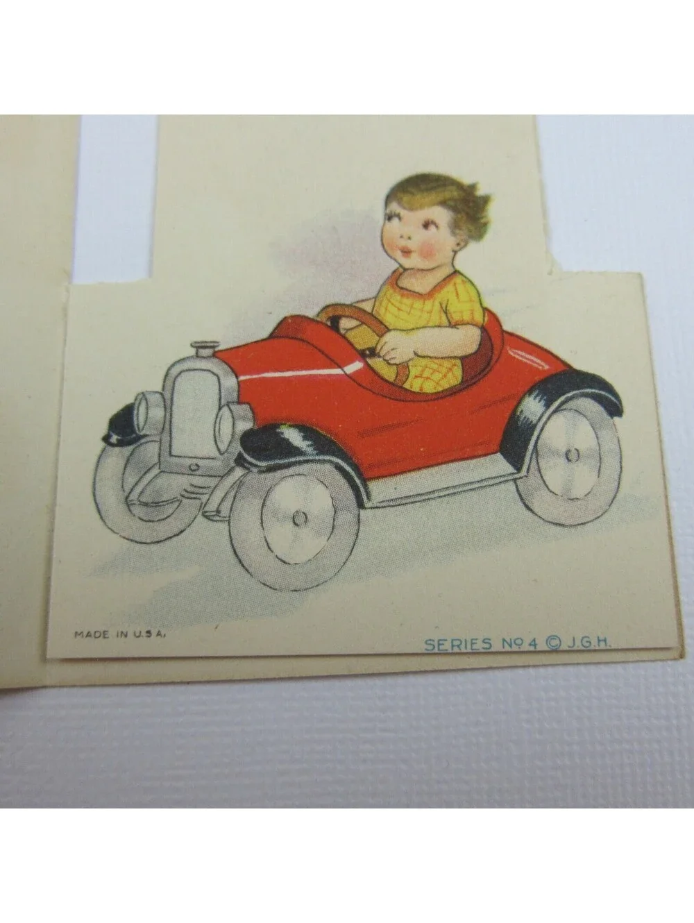 Vintage Valentine Window Cutout Blonde Girl Boy Red Car Lovers Lane UNSIGNED
